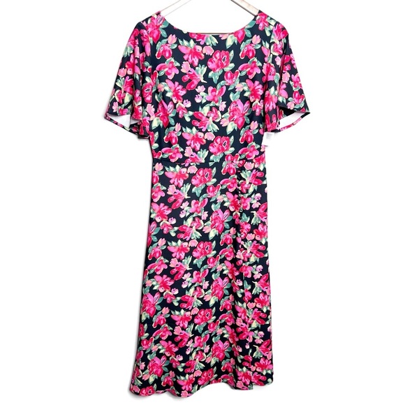 NWT Alexia Admor NY Womens Black Floral Flutter Sleeve Midi Dress High Slit - Picture 4 of 16